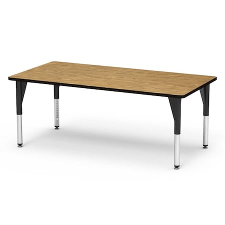 Virco 72 in. W, 36 in. L, 24-32 in. H, Medium Oak Top / Black Edge 503672ADJ